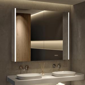 Medicine Cabinet with LED Lights and Mirror, 48 x 32 Inch Surface or Recessed Mounted Bathroom Cabinets with Door, Defogger, Memory Function, 3-Color Mode, Outlet&USB, Dimmer, Storage Shelf (Silver)