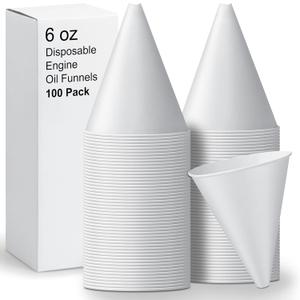 100 Pcs Disposable Paper Engine Oil Funnels, 6oz for Automotive Motor Use, No Spill Funnel for Windshield Washer Fluid, Water, Gas