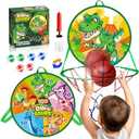 Basketball Hoop, 14" Mini Basketball Hoop for Toddler Indoor Outdoor Play Dart Board for Kids 2 in 1 Toddler Toys Dinosaur Birthday Party Favors Kids 3 Years Old, Green T-rex Yellow