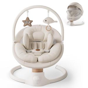 Baby Swings for Infants, FasonBaby Electric Baby Swing with Bluetooth Music Infant Swing with 5 Speeds, 10 Preset Melodies and Remote Control, Portable Baby Swing for Indoor and Outdoor, Beige