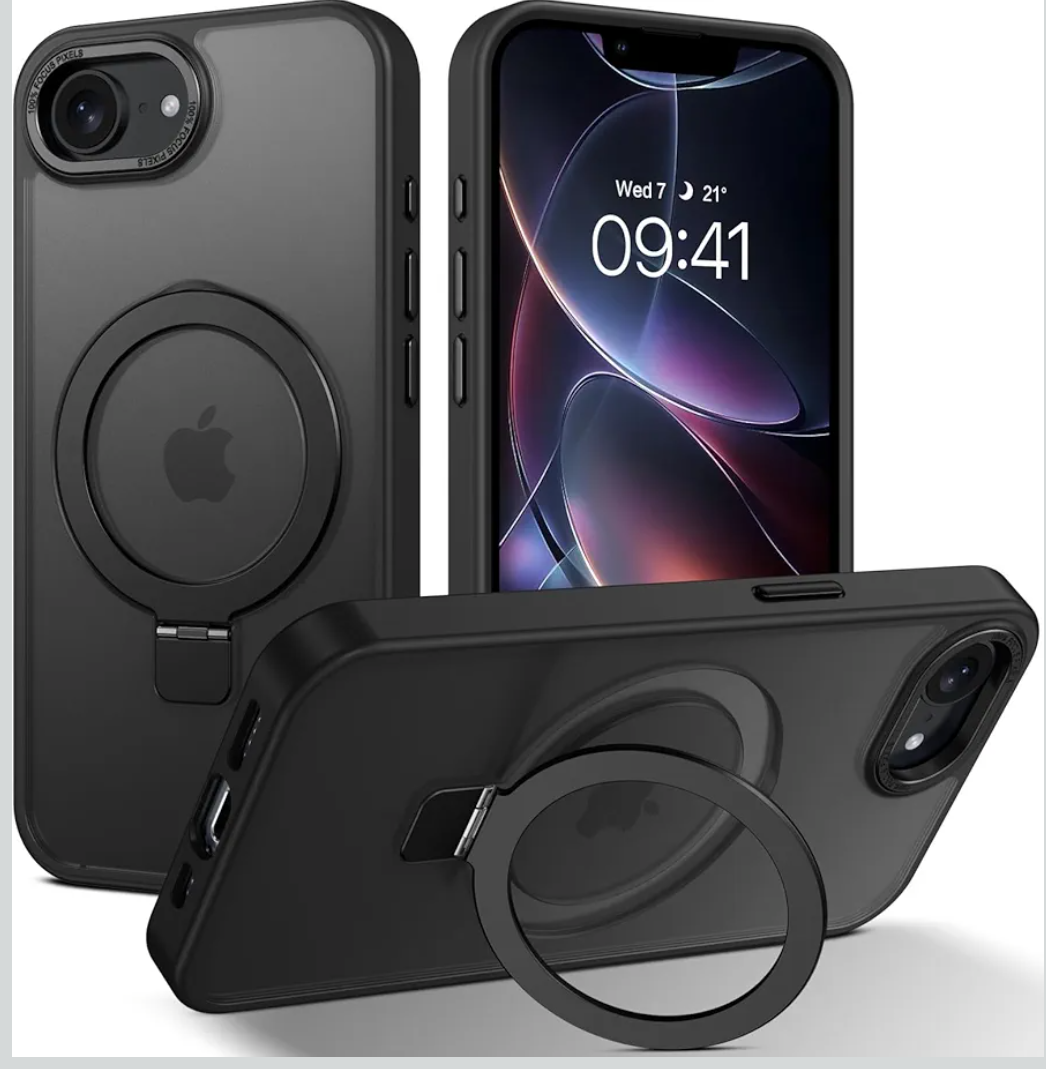 Hocase for iPhone 16e Case, with Magnetic Ring Stand [Compatible with MagSafe] [Military Grade Protection] Slim Shockproof Translucent Protective Phone Case - Black