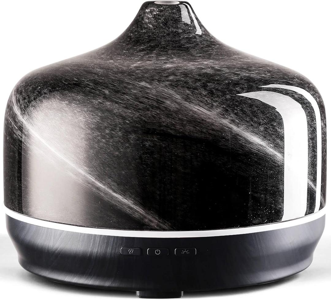 Porseme 500ml Glass Essential Oil Diffuser Aromatherapy Ultrasonic Cool Mist Humidifier 15-21 Running Hours Waterless Auto-Off Air Diffusers for Sleeping Yoga Office Working Spa and Rest (Obsidian)