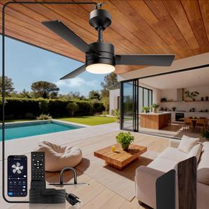 36 inch Plug-In Outdoor Ceiling Fan with Lights and Remote,LED Gazebo Hanging Fan with Hook,Dimmable Gazebo Fan,3000-6500k,Portable Fan for Gazebo,Balcony,Patios,Garage,Bedroom.