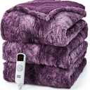 EHEYCIGA Electric Heated Blanket Full Size Faux Fur, 10 Hours Auto Shut Off 9 Heating Levels Heating Blanket, Soft Warm Heated Blanket Fast Heating Purple, Faux Fur & Sherpa