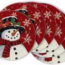 Artoid Mode Red Snowman Winter Placemats Set of 6, 14 Inch Seasonal Christmas Xmas Round Table Mats for Dining Decoration