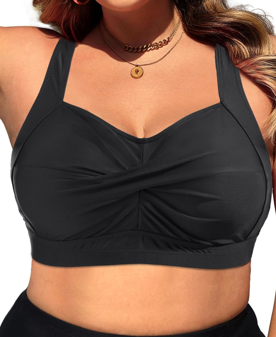 Daci Women Plus Size Push up Bikini Top Only Full Coverage Swimsuit Tops Twist Front Bathing Suit Bra for Large Bust, Size 24W