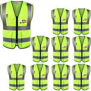 zojo High Visibility Safety Vests With Pockets, Wholesale Reflective Vest for Outdoor Works, Cycling, Jogging, Walking, Sports - Fits for Men and Women (Pack of 10, XL Neon Yellow)