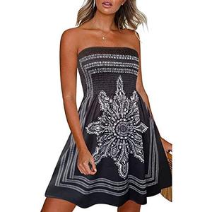 CHICGAL Summer Dresses for Women Beach Cover Ups Strapless Boho Floral Print Sundress, XL