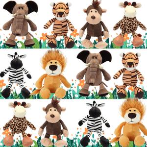 HyDren 12 Pieces Safari Stuffed Animals 8 Inch Jungle Animal Toys Set Boys Girls Plush Forest Animals Lion Elephant Zebra Giraffe Tiger Monkey for Zoo Animal Party Teacher Student Award
