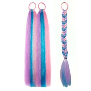 Colored Hair Extensions Blue Pink Purple Ponytail Extension Colorful 2 Packs, 20 inch Crazy Hair Day Accessories for Women, DIY Festival Wacky Rave Braids,Tinsel Mixed