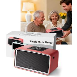 Large Button Simple Music Player for Seniors, Easy MP3 Player for Elderly, Dementia, Blind,Alzheimer's & Visually Impaired, Music Box with 32GB TF Card, One-Touch Play (Red)