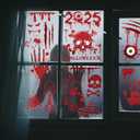 3 x Halloween Party Decorations - Bloody Handprint Footprint Window Clings for Halloween Bathroom Decor Indoor Outdoor | Trick or Treat Stickers Decals for Office Door Wall Party Favors Supplies (Red)
