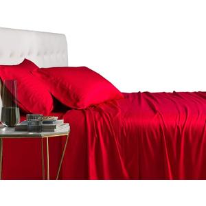 Royal Tradition Viscose from Bamboo Bed Sheets, Queen, Solid Red, Super Soft and Cool 4PC Sheet Set - Queen Set