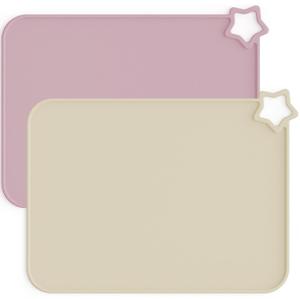 Moonkie Silicone Placemats for Baby & Kid, Stain-Proof Non-Slip Toddler Food Mats Eating Table Mat with 2 Packs(Ether/Sage (Pale Mauve/Shifting Sand)
