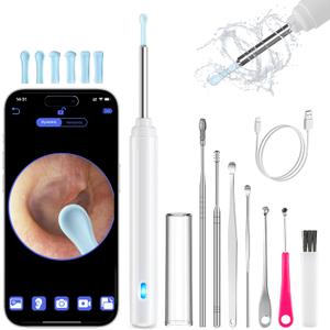 Ear Wax Removal Tool Camera, Ear Cleaner with Camera, Ear Cleaning Kit 1296P HD Ear Scope, 6 LED Lights and 6 Ear Picks, Earwax Removal with Otoscope to Earify Earwax for iOS and Android (White)