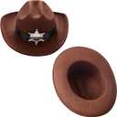 Spooktacular Creations Halloween Cowboy Hat Costume for Boys, Kids White Brown Western Costume, Deluxe Cowboy Outfit Set for Toddler Halloween RolePlay Themed Party (3T, 3-4 yrs) (Brown)