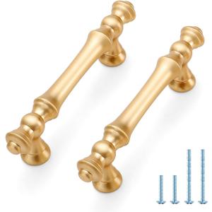 JOY DECOR 10 Pack 3 Inch Brushed Brass Kitchen Cabinet Handles, Zinc Gold Drawer Pulls for Cupboard, Dresser, and Wardrobe, 3" (76mm) Hole Center, Cabinet Hardware