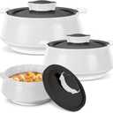 Milton Casserole for Hot Food, Double Walled Insulated Inner Stainless Steel Hot Pot with Lid, Serving box for Food and Roti, Serving Bowl, Set of 3 (Size 62, 45, 28 oz) Venice, Micro White