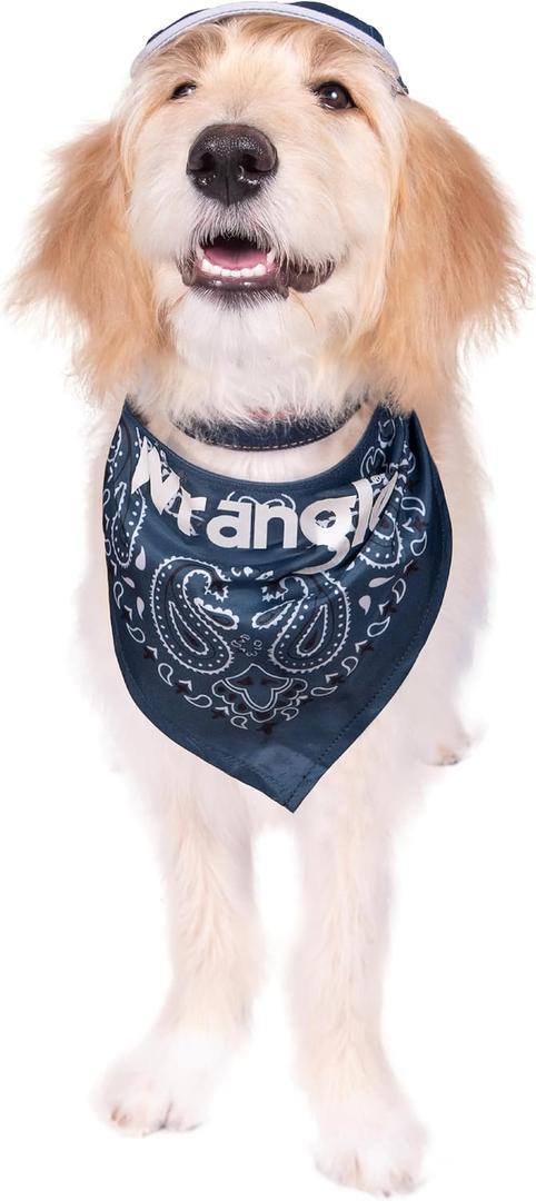 Wrangler Pattern Pet Bandana – Soft Poplin Dog Bandana with Iconic Logo - Dog Bandanas for Small to Large Breeds (Navy, XS-S)