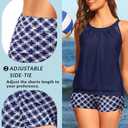 Yonique Tankini Swimsuits with Shorts - Tummy Control Two Piece Blouson Bathing Suits High Neck Swimwear (Blue, L)