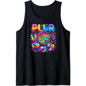 PLUR EDC EDM Rave Dance Music Peace Love Unity Respect Vibes Tank Top (Small, Black)