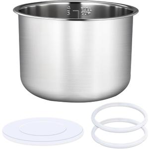 Upgraded Stainless Steel Inner Pot for Instant Pot 6 Quart, Food-Grade 304(18/8) Stainless Steel, with 2 Sealing Rings & 1 Sealing Lid,
