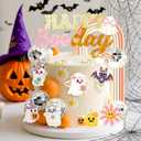 JeVenis Groovy Hippie Halloween Birthday Decorations Happy Boo Day Spooky Cake Toppers Halloween Party Decor Boho Ghost Bday Decor for Girls' Birthday