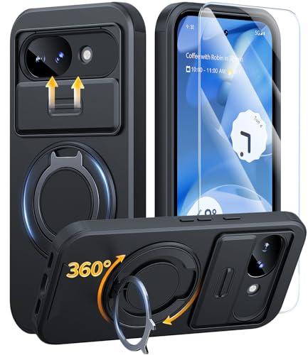 JAME for Google Pixel 10A Case, Ring Holder Stand Kickstand, Slide Camera Cover with Screen Protector, Dual-Layer Shockproof Protective, Magnetic Accessory Friendly Google Pixel 10a Phone Case, Black