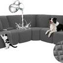 Arfntevss Waterproof Recliner Sectional Couch Covers for Reclining L Shape Sofa Cover Non Slip Washable L Shaped Slipcover Sets for Dog Furniture Protector (5 Seat with 1 Console Cover, Deep Grey)