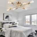 Sputnik Chandeliers, Modern Semi Flush Mount Ceiling Light with E26 Base, Mid Century Industrial Kitchen Farmhouse Light Fixtures for Bedroom Living Room (Brass, Ceiling 6 Lights (Lengthen))