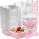 60 Pack Mini Cake Pans with Lids Foil Pans Square Aluminum Pans with Lids Cupcake Liners for Birthday Wedding Party Gift (Pink, 5 oz)