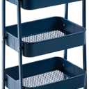 AGTEK 3 Tier Utility Rolling Cart with Lockable Wheels, Metal Multifunctional Storage, Organizer Cart for Kitchen, Office, Living Room, Makeup, Craft, Art Studio,Navy Blue