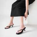 LULLASONG Women's Kitten Heels Sandals Square Open Toe Flip Flop Heels 1.8-2 Inch Heeled Sandals for Women (Size: 7.5, Black)
