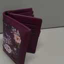 Small Wallet for Women, RFID Blocking Leather Compact Billfold RFID Blocking Zipper Wallet with ID Window, Purple Flowers