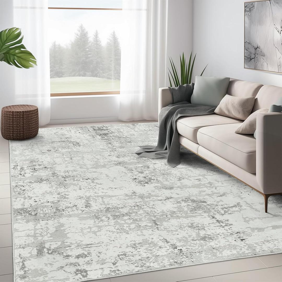 Art&Tuft Washable Rug, Anti-Slip Backing Abstract Area Rug 6'x9', Stain Resistant Rugs for Living Room, Foldable Machine Washable Area Rug 6'x9', Grey