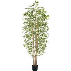 Artificial Bamboo Tree, Fake Bamboo Plant 7FT Tall with 6 Natural Real Bamboo Trunks, Artificial Tree Indoor Decor Faux Silk Tree for Home Office Living Room Modern Decor