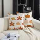 2 x TAJWE Fall Pillow Covers 18x18 Inch Set of 2 Orange Maple Leaves Pumpkins Autumn Pillowcases Farmhouse Decorative Seasonal Thanksgiving Harvest Cushion Cases for Sofa Couch Home Decor