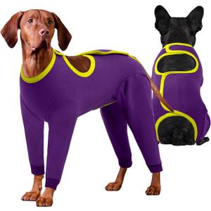 IDOMIK Dog Recovery Suit After Surgery, Long Sleeve Dog Surgical Onesie for Surgery, Soft Breathable Pet Pajamas Anti Shedding, Adjustable Bodysuit Prevent Licking Wound, Cone Collar Alternative, Purple (L(Chest Girth:20.9"-25.2"))