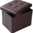 ALASDO Storage Ottoman Footrest Stool Small Ottoman with Storage Foldable Ottoman Leather Foot Rest Footstool Bench for Living Room 17x13x13inches Brown