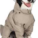 Dog Raincoat for Medium Large Dogs,rain Jacket Coat, Full Leg Coverage Waterproof Rain Suit with Detachable Hood & Tail, Reflective Strips, Snag-Free Top Zipper (Khaki for Boy, Medium)