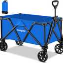 Collapsible Folding Wagon Heavy Duty,Foldable Utility Cart with Wheels,Large Capacity,for Grocery Outdoor Camping Beach Gardening Shopping Fishing Blue