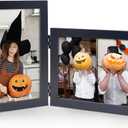 Vertical Horizontal Combo, Double 4x6 Black Wood Foldable Picture Frame, Opening 3.5x5.5, Stand on Desk-top, Portrait and Landscape View