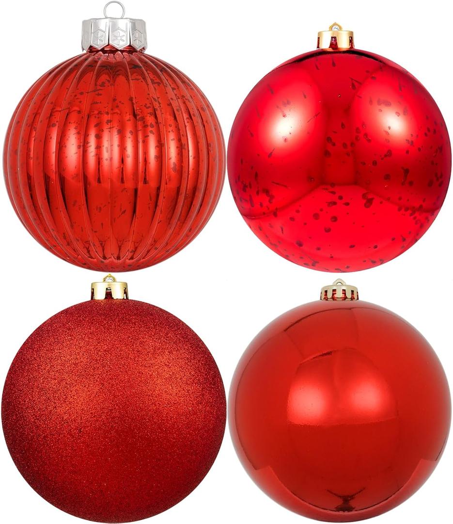 6in Large Christmas Ornaments Shatterproof Christmas Ball Ornaments Giant Xmas Tree Decoration Decorative Hanging Mercury Balls for Party,Home,Holiday (Red,4pc)