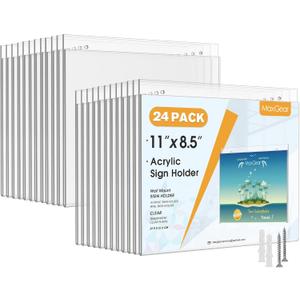 MaxGear Wall Mount Sign Holder 8.5 x 11 Inch, Clear Plastic Picture Frames with Mounting Screws, Door Sign Holders and Document Display Frame for Home, Office, Store, Landscape, 24 Pack