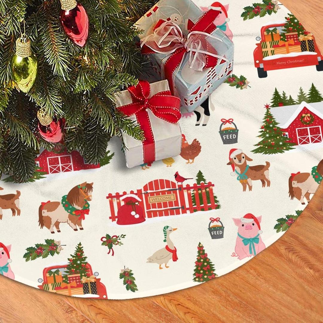 Christmas Farm Animal Christmas Tree Skirt 36 Inches Animal Tree Skirt Xmas Tree Mat Holiday Party Supplies Christmas Tree Decorations