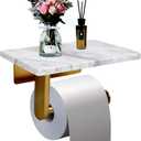 Toilet Paper Holder with Natural Marble Shelf for Bathroom Washroom,Wall Mounted Tissue Holder Suitable for Mega Roll (Brushed Gold, Middle 7.87 * 4.72 in)