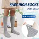 Kids Knee High Socks Boy Girls Cotton School Uniform Breathable Casual Sports Socks 3 Pairs (Black/White/Gray)