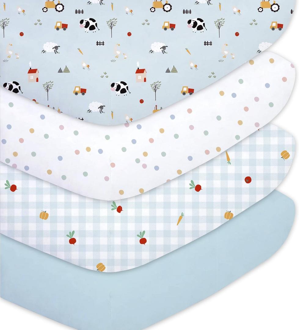 Little Grape Land Toddler Sheets 4 Pack  Baby Crib Sheets Fitted for Boys Girls, Standard Size 28x52 Crib Mattress, Super Soft Breathable Washable Microfiber,Blue Sheep