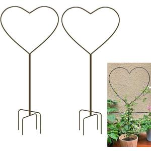 2 Pack 34Inch Garden Trellis for Climbing Plants, Meatal Heart Shape Plant Support Decorative Plant Trellis Potted Vines Vegetables Flowers Rose Jasmine Pea Clematis Ivy Cucumbers