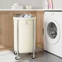 ELYKEN Laundry Hamper with Wheels, 110L Rolling Laundry Basket, Round Laundry Cart with Steel Frame and Removable Bag, 4 Casters and 2 Brakes, Dirty Clothes Hamper for Hotel, Home, Closet, Dorm, Cream (110L (16.5 x 30.3 Inches))
